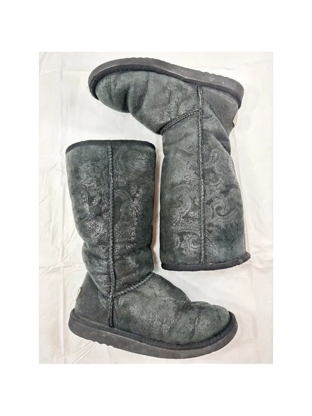 Ugg Classic Tall 5852 Black Paisley Boots Women's Size 5